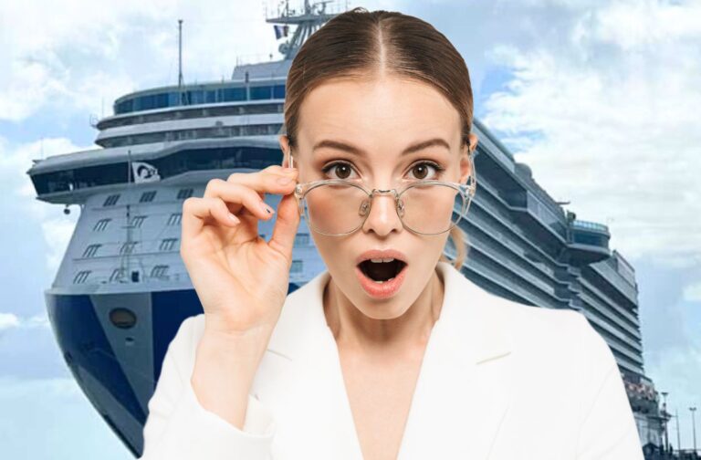 Woman in front of cruise ship